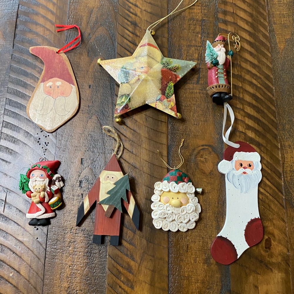 Variety of Christmas Santa Ornaments Lot of 7